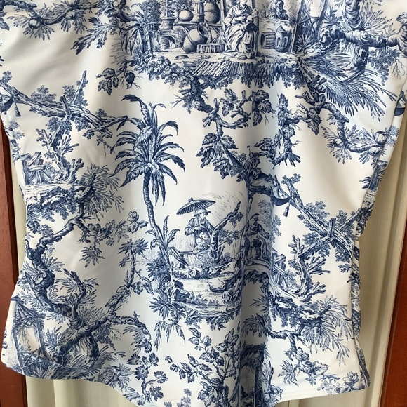 Tolie Corset One Piece Swimsuit Womens size L Blue White Country Scene - Picture 6 of 8